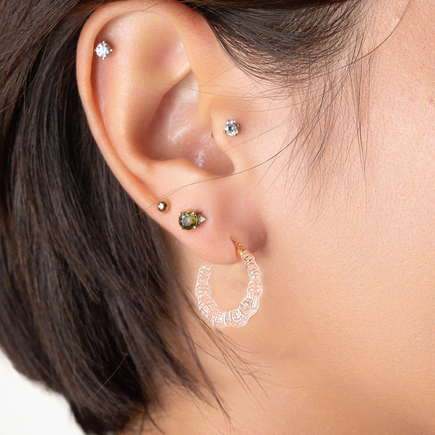 mini clear bamboo hoop earrings