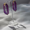 Purple and Gold Flakes Emerald Cut Hoops