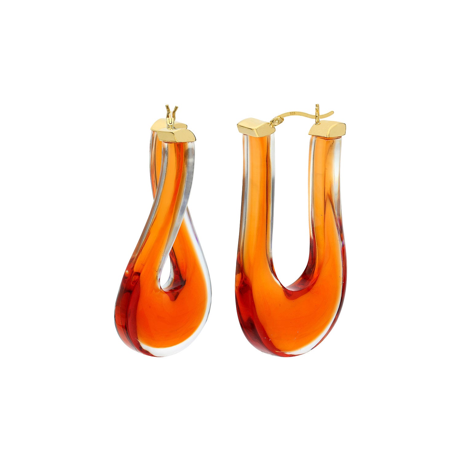 Large Twisted Horseshoe Amber Lucite Hoops