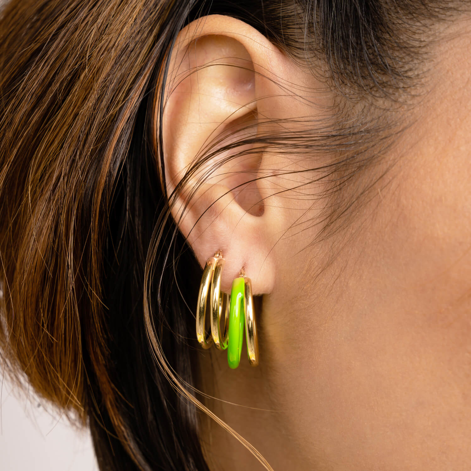 Neon Green Double Hoops