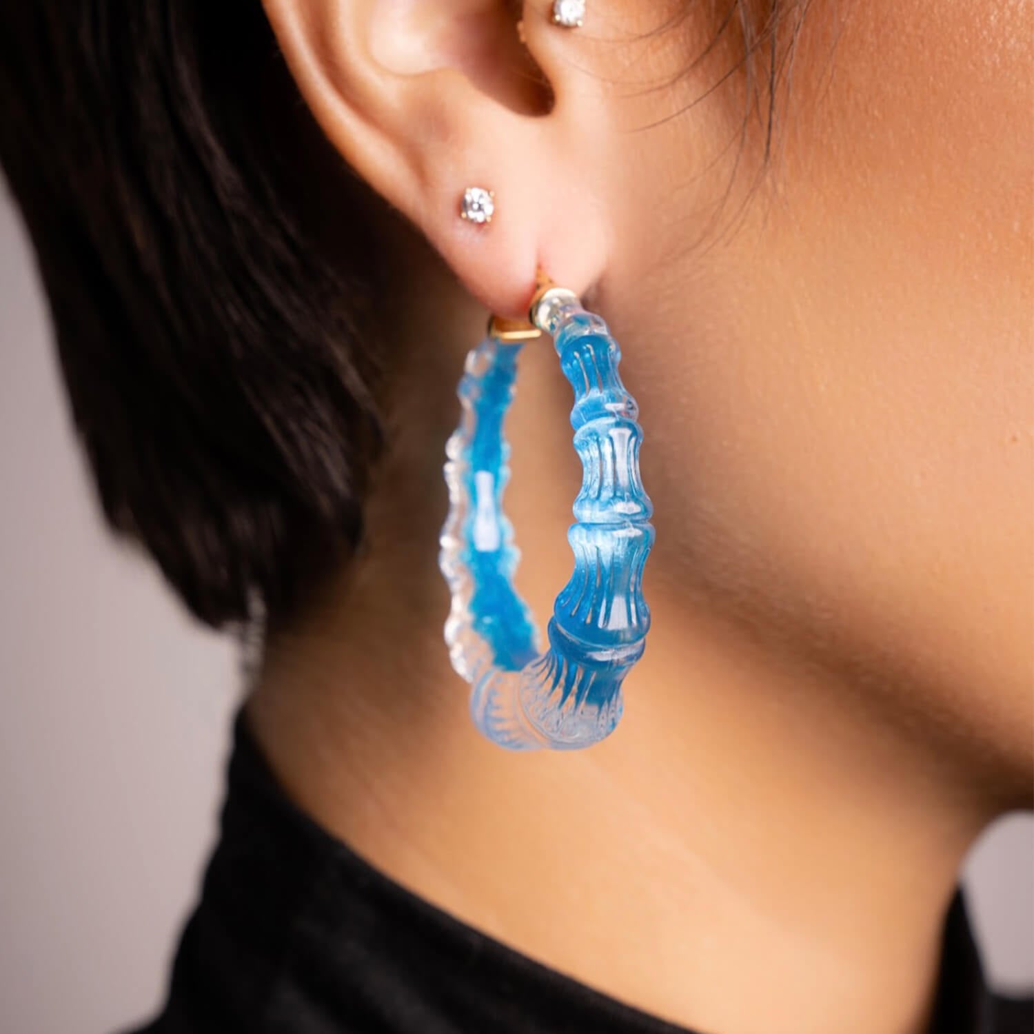 Fiji Blue Lucite Bamboo Hoops