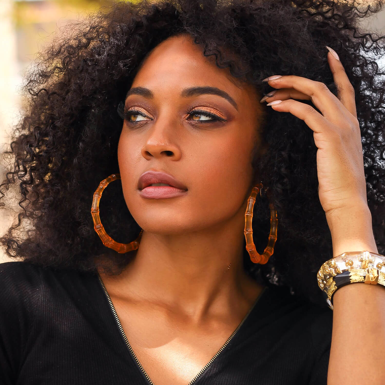 Honey Lucite Bamboo Hoops