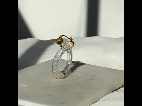 Round Clear and Gold Lucite Bamboo Hoop Earrings