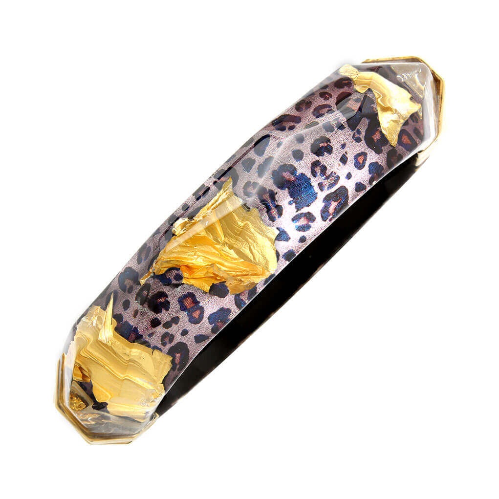 Faceted Lucite Bangle in Leopard