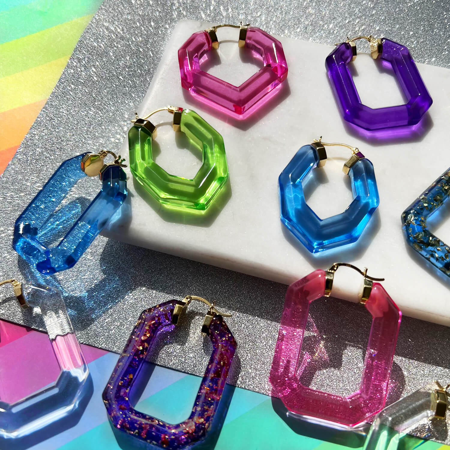 Gem Cut Hoop Earrings
