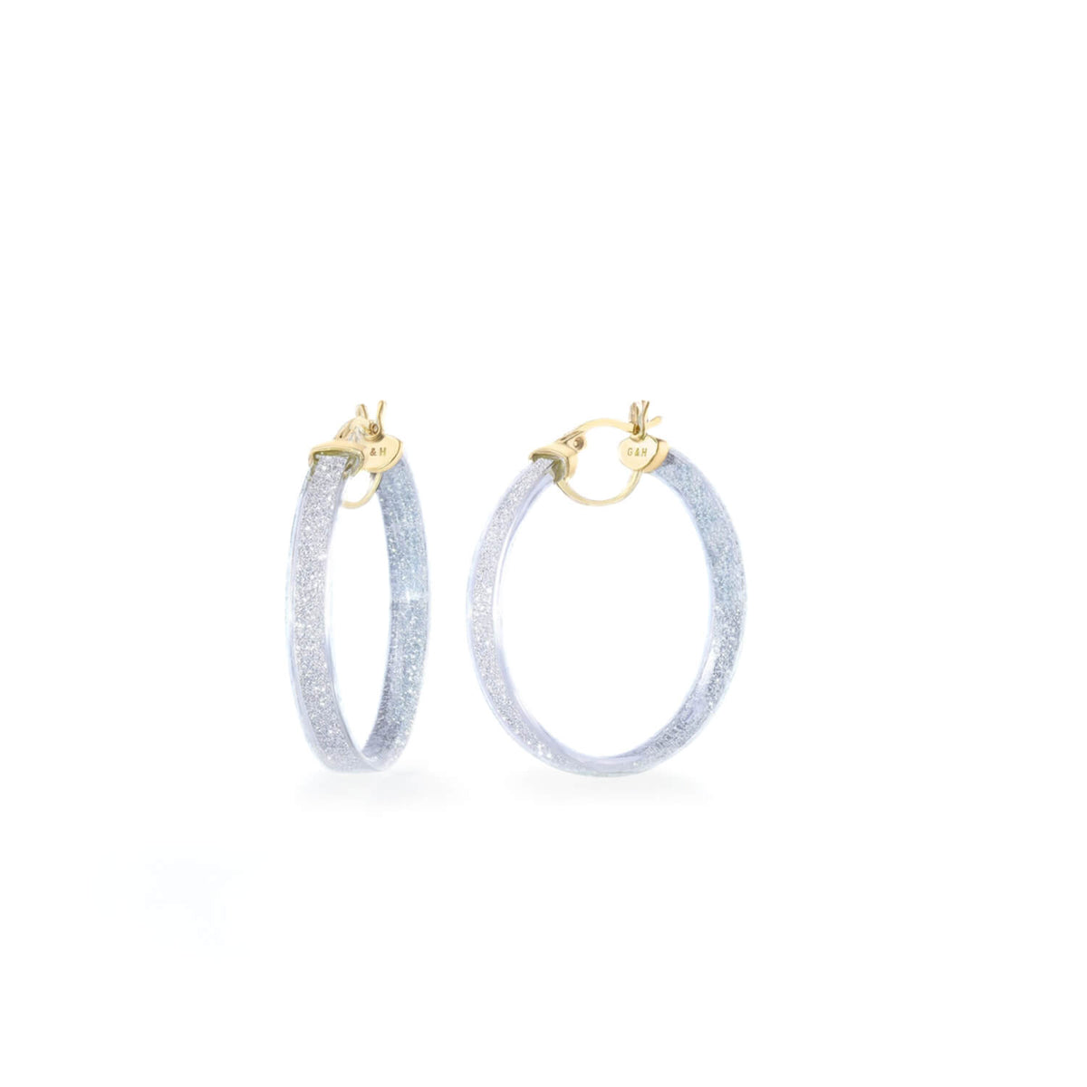 clear hoop earrings with silver glitter