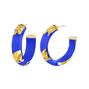 ROYAL BLUE GOLD LEAF LUCITE HOOPS