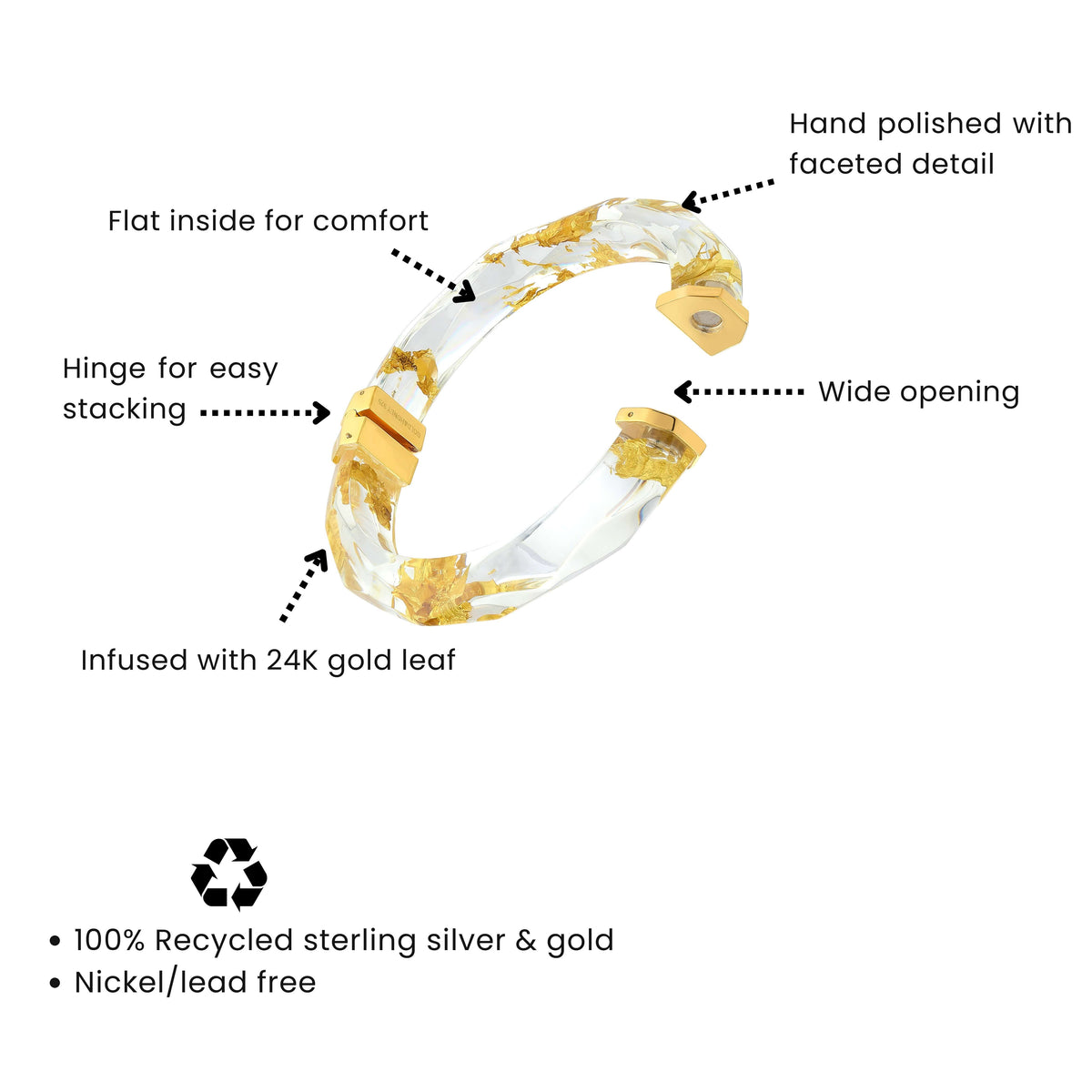 Gold Leaf Thin Lucite Bangle in Clear