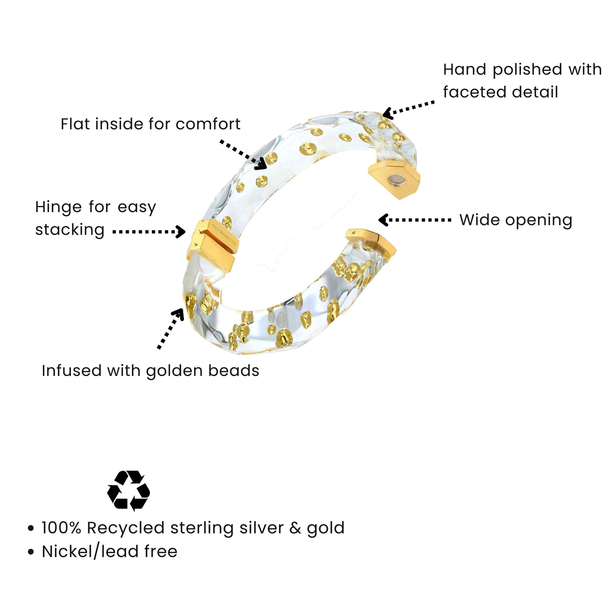 Clear Faceted Lucite Bangle with Gold Beads