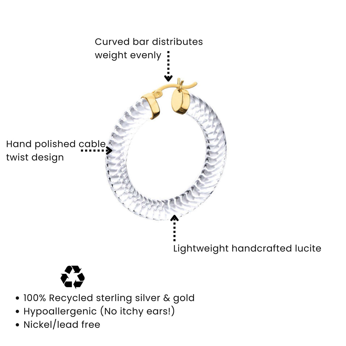 Clear Cable Lucite Hoop Earrings