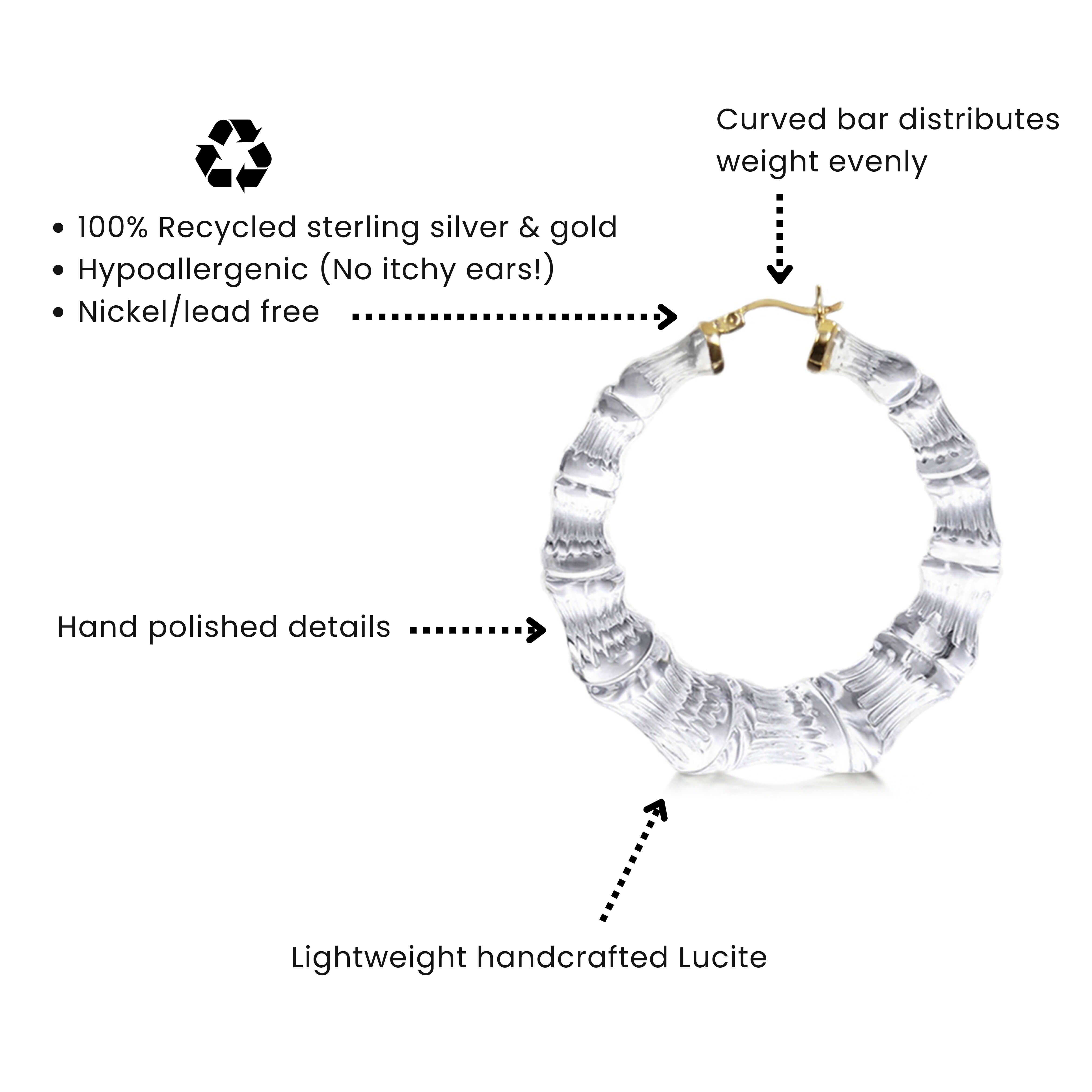 Lucite Hoops Clear Bamboo Earrings Electric Pink Lucite Bamboo