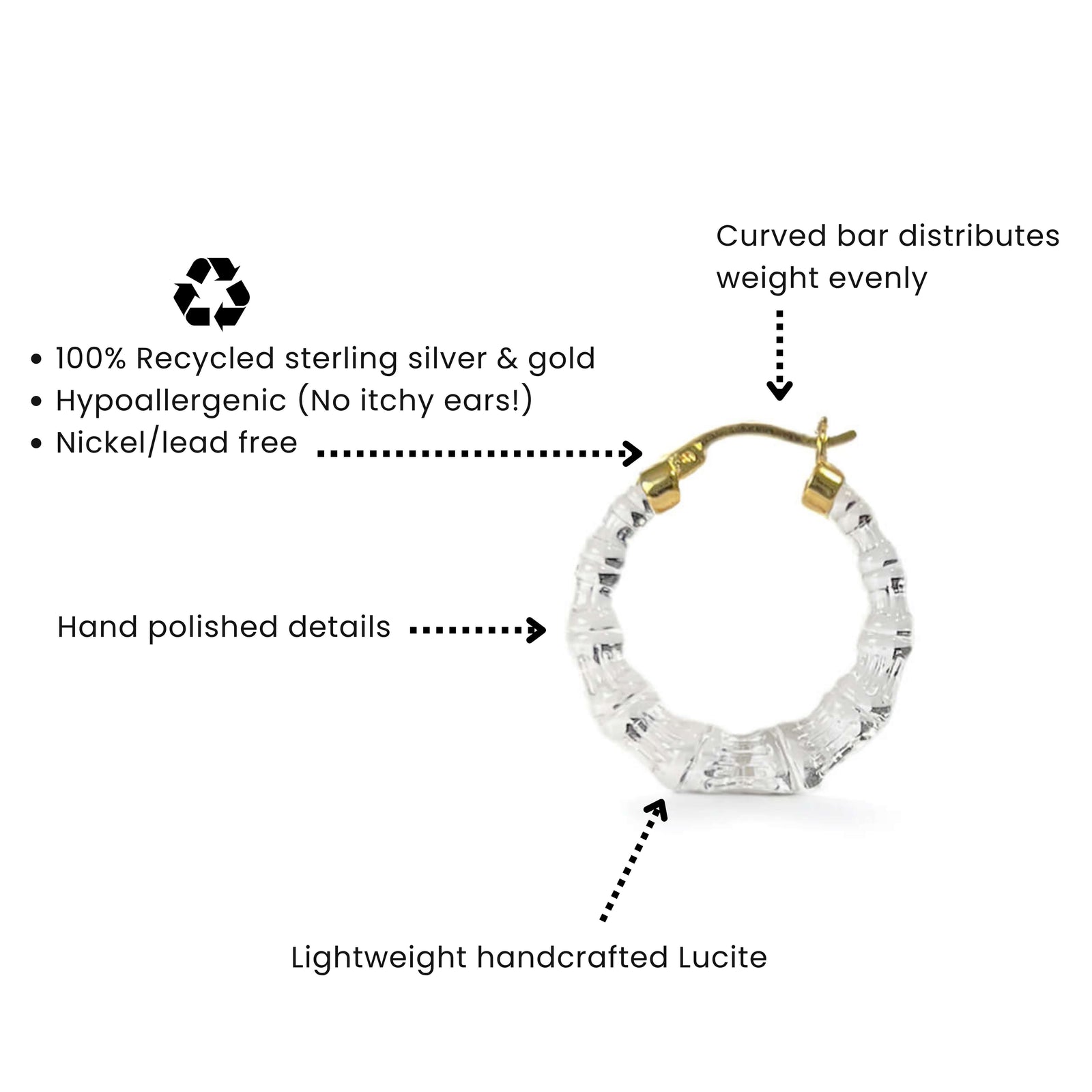 Mini Clear Lucite Bamboo Hoop Earrings