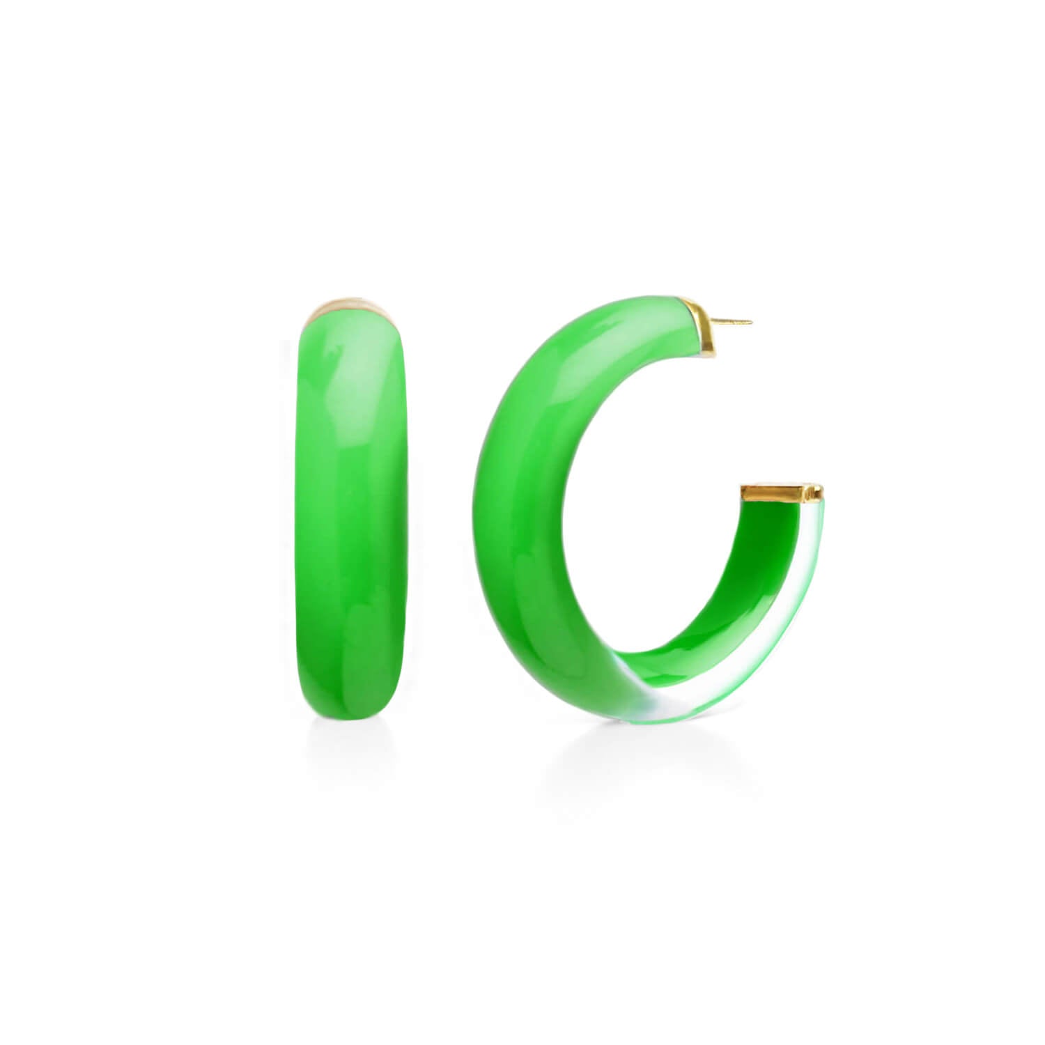 neon green illusion hoop earrings with glitter