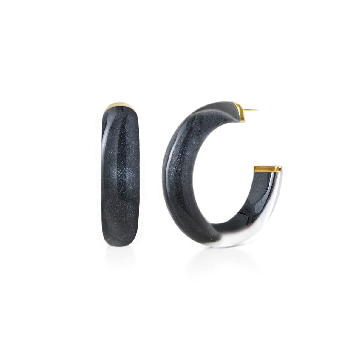 Black Small Illusion Lucite Hoop Earrings in Neutrals