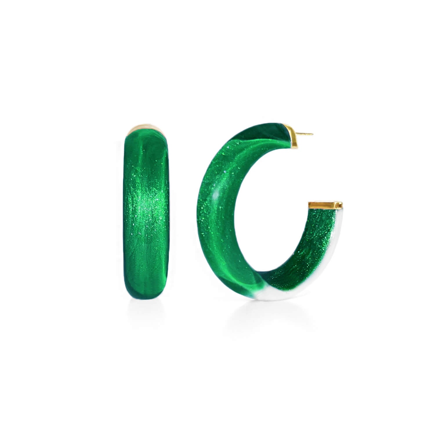 dark green emerald illusion hoop earrings with glitter