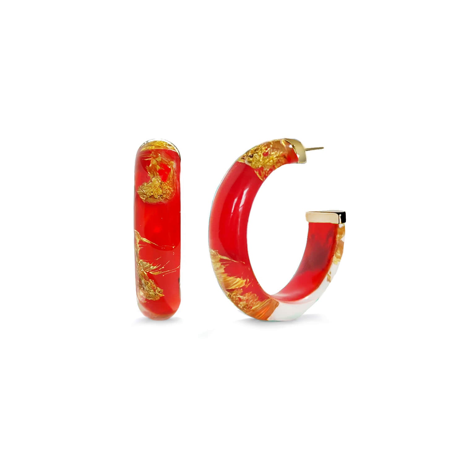 carnelian red 24k gold leaf hoop earrings