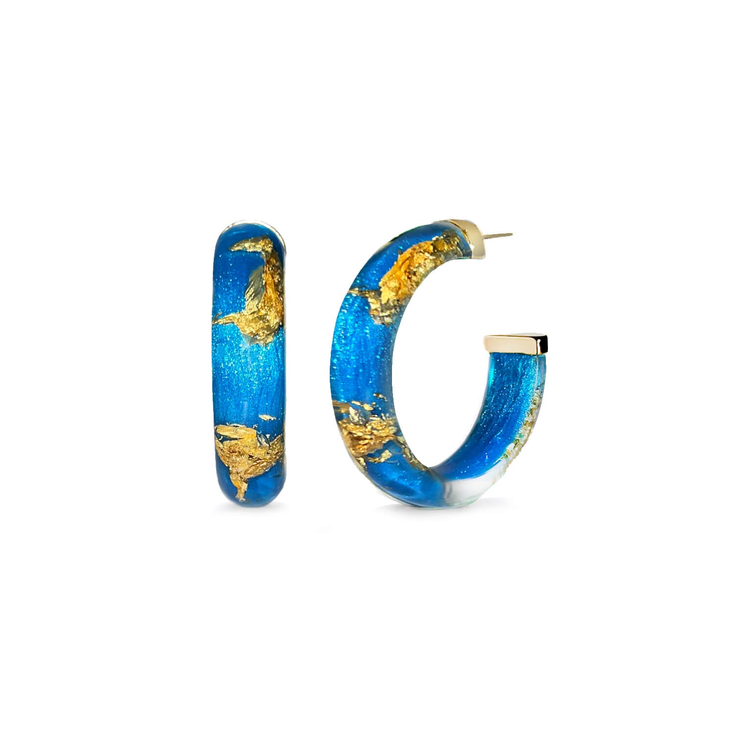 Fiji ocean blue 24K gold lead hoop earrings