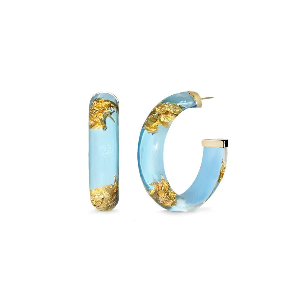 ice blue 24k gold leaf lucite hoop earrings