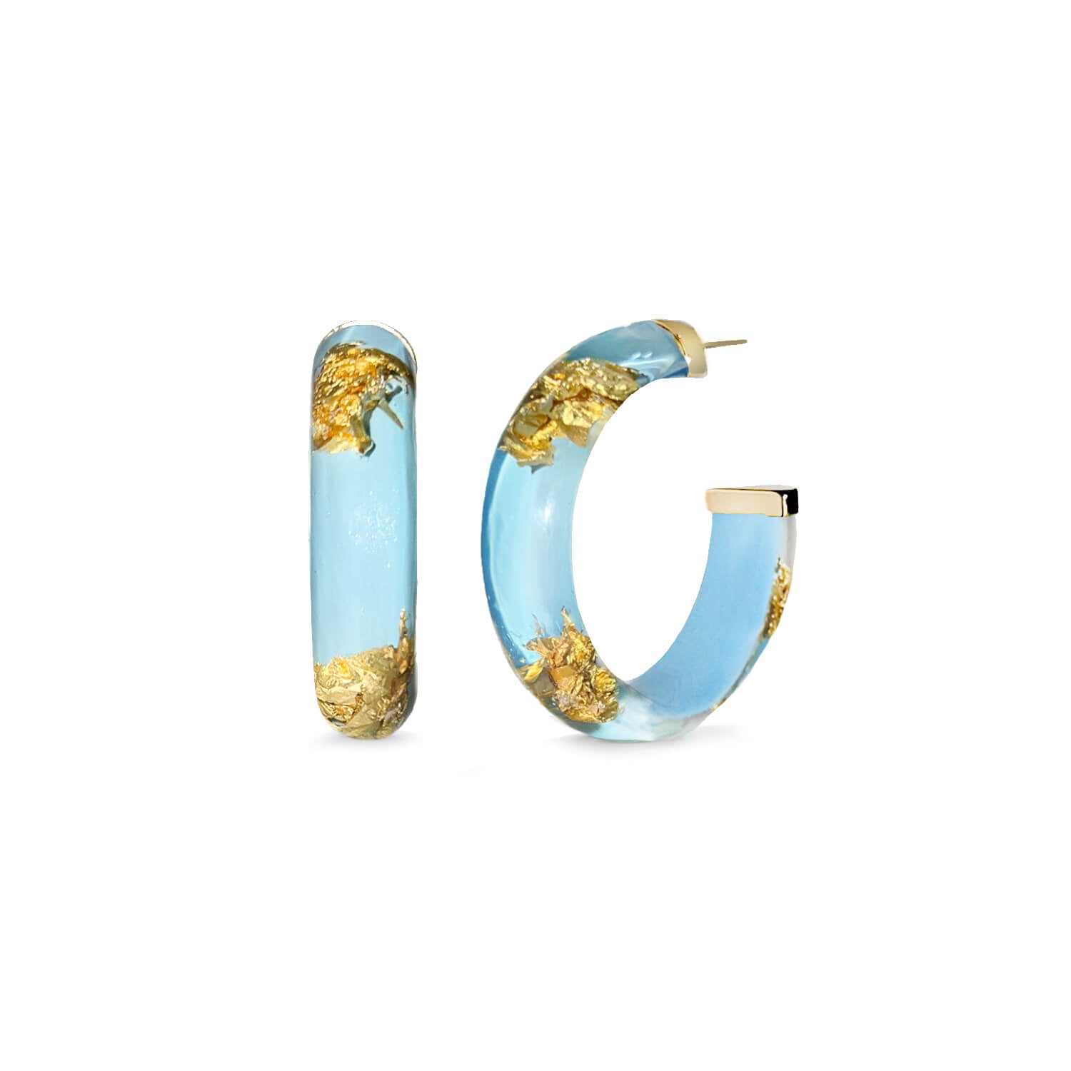 ice blue 24k gold leaf lucite hoop earrings