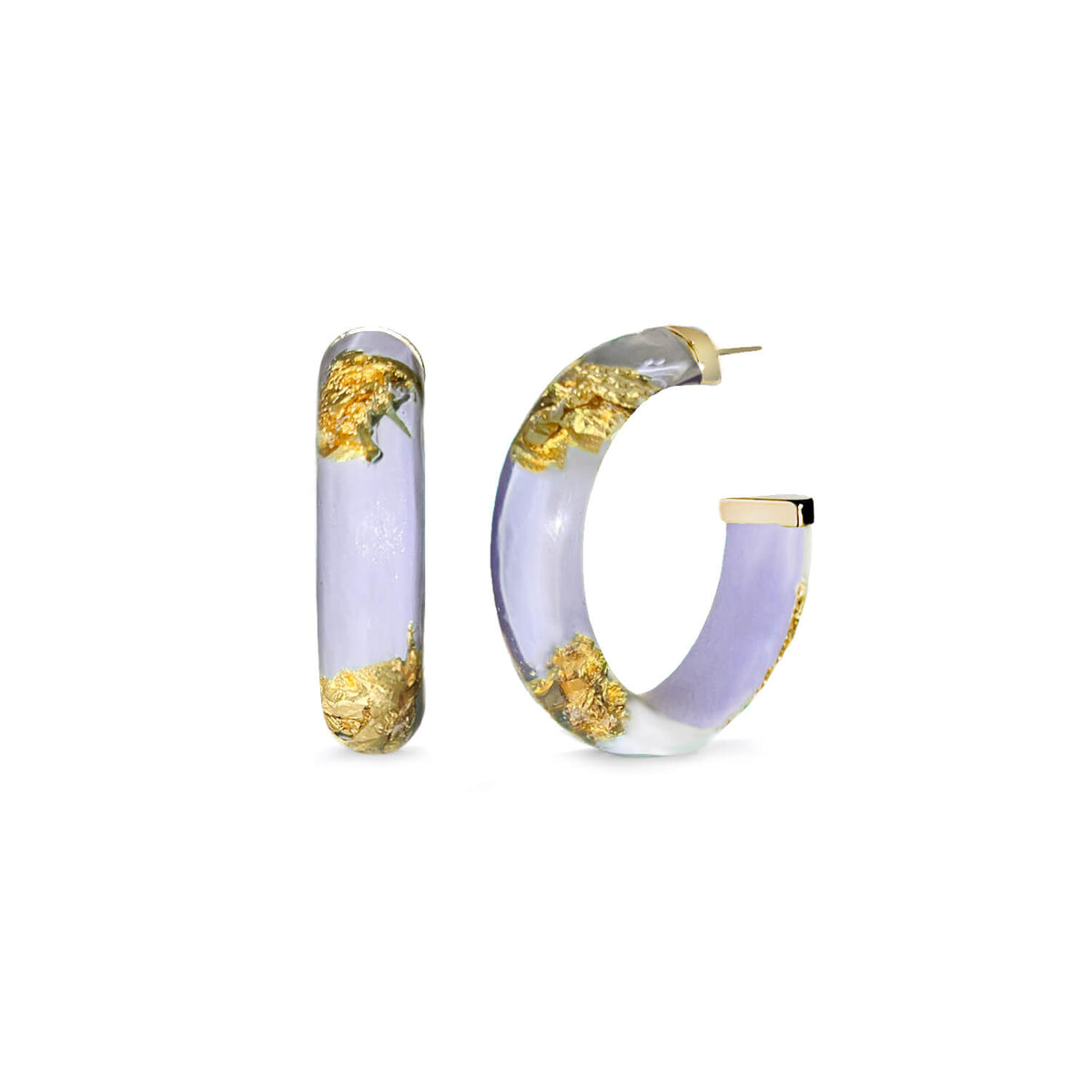 lavender pastel purple 24k gold leaf hoop earrings