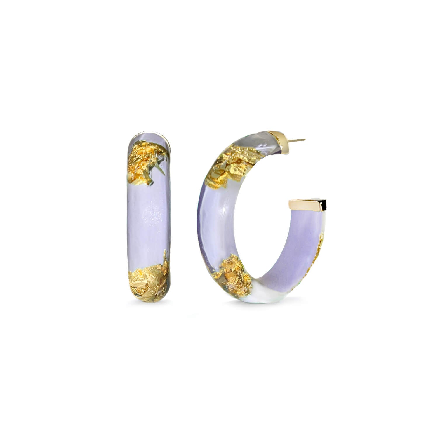 lavender pastel purple 24k gold leaf hoop earrings