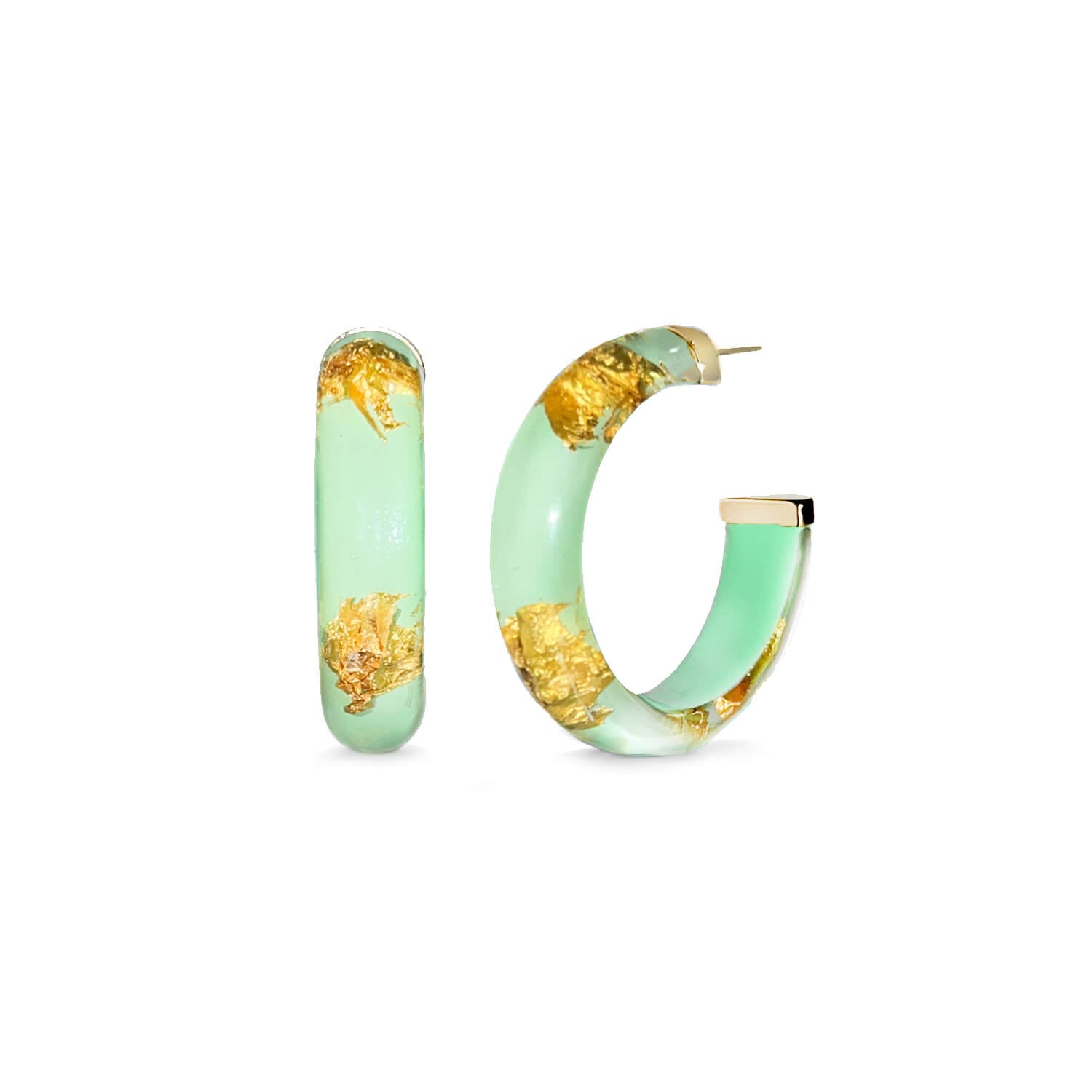 mint green 24K gold leaf hoop earrings