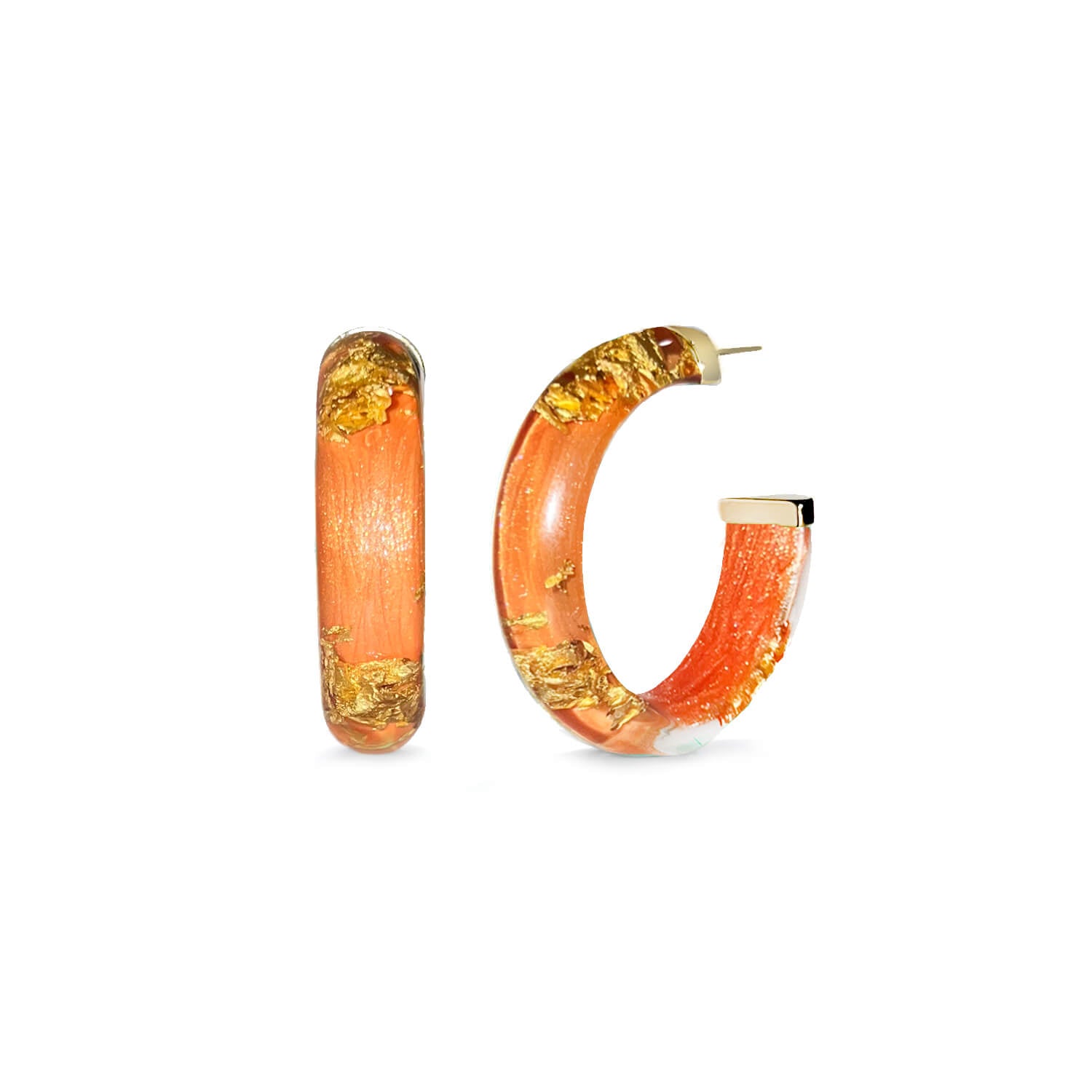 orange 24k gold leaf hoop earrings
