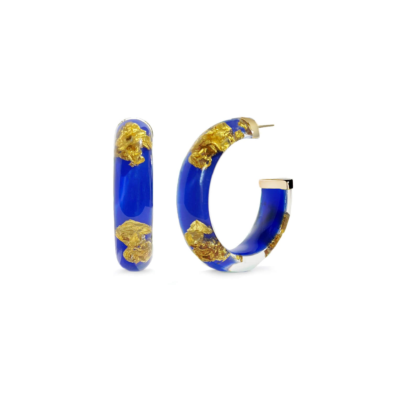 royal blue 24k gold leaf lucite hoop earrings