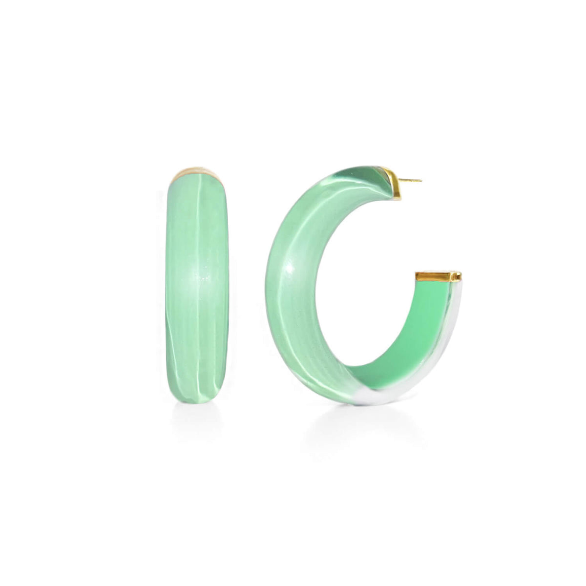 pastel mint green illusion hoop earrings with glitter