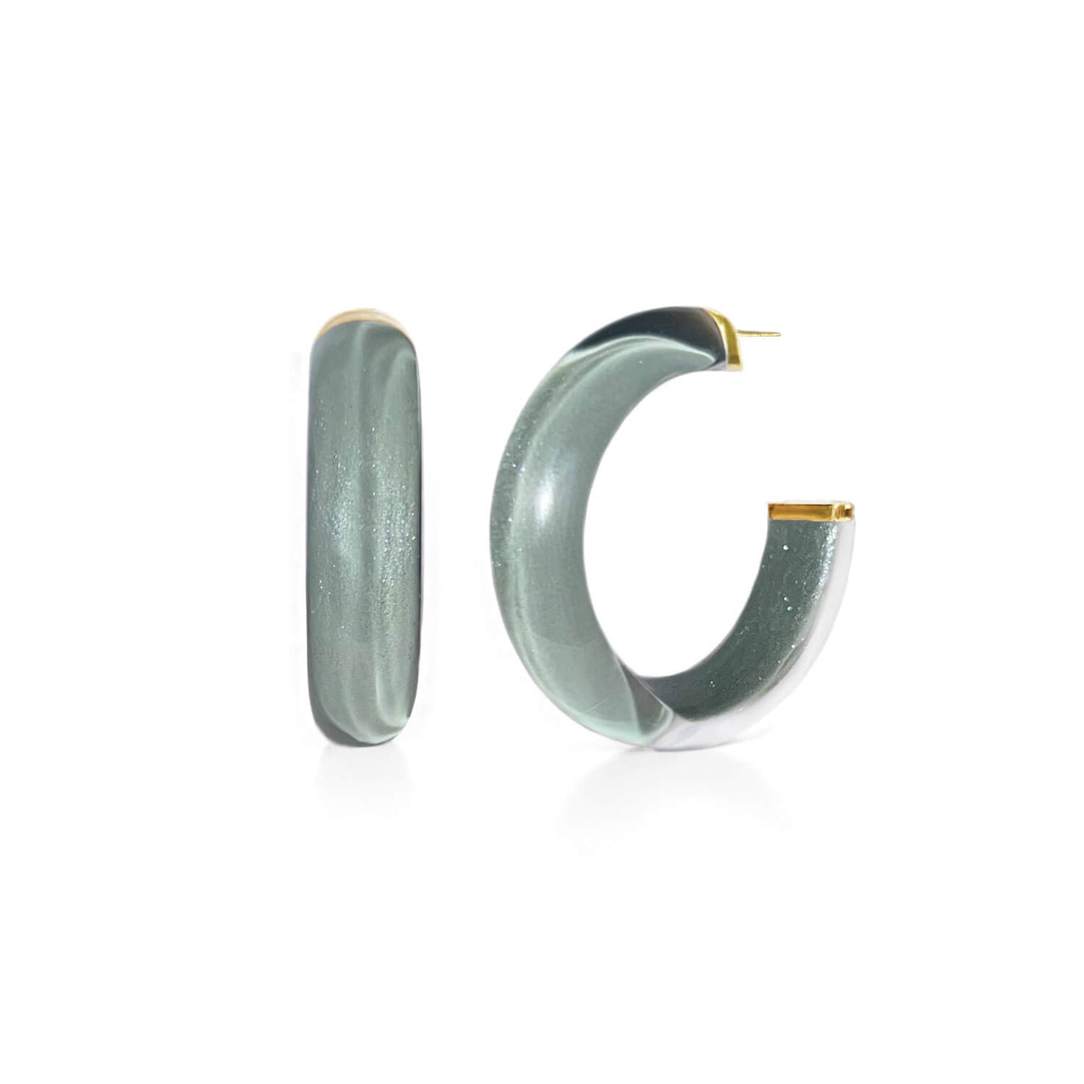 dark gray green watercress illusion hoop earrings with glitter