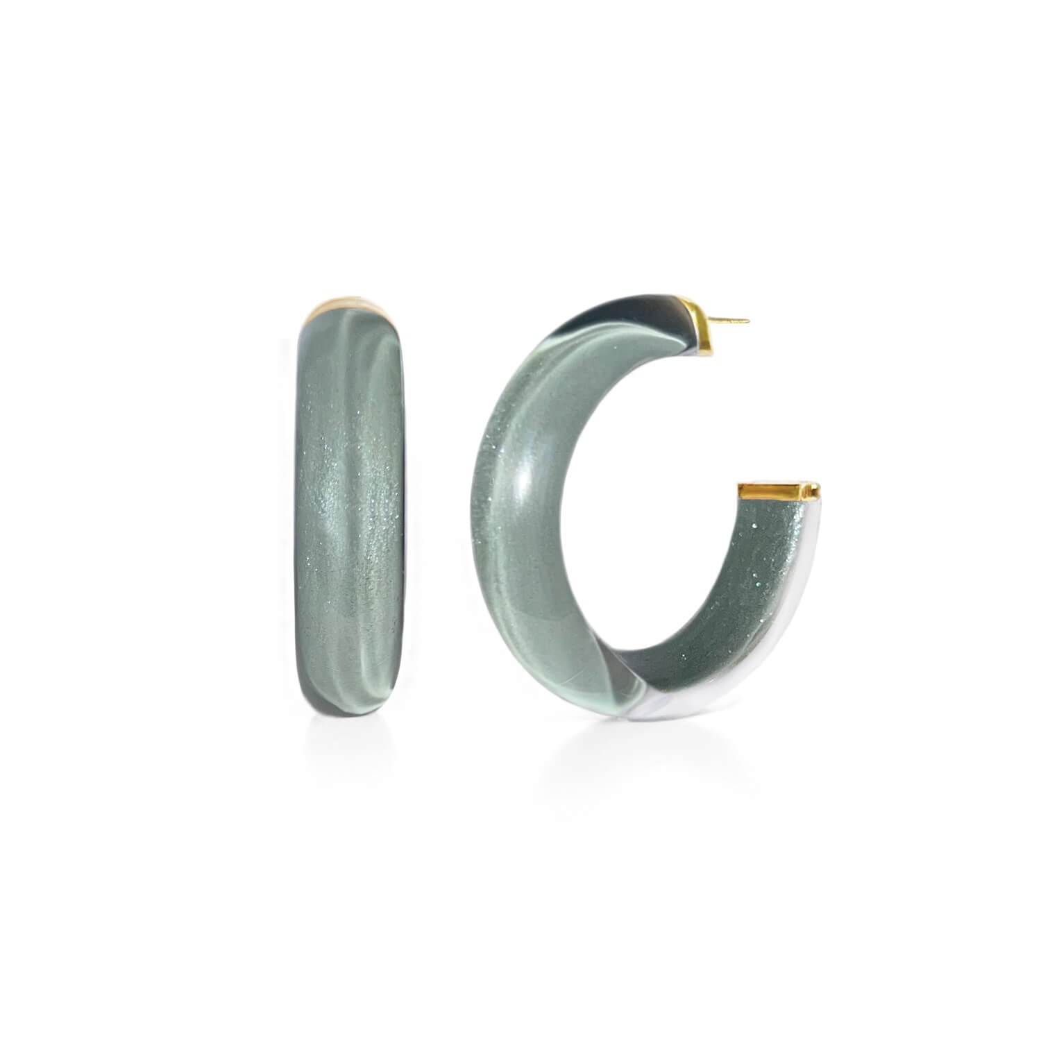 dark gray green watercress illusion hoop earrings with glitter