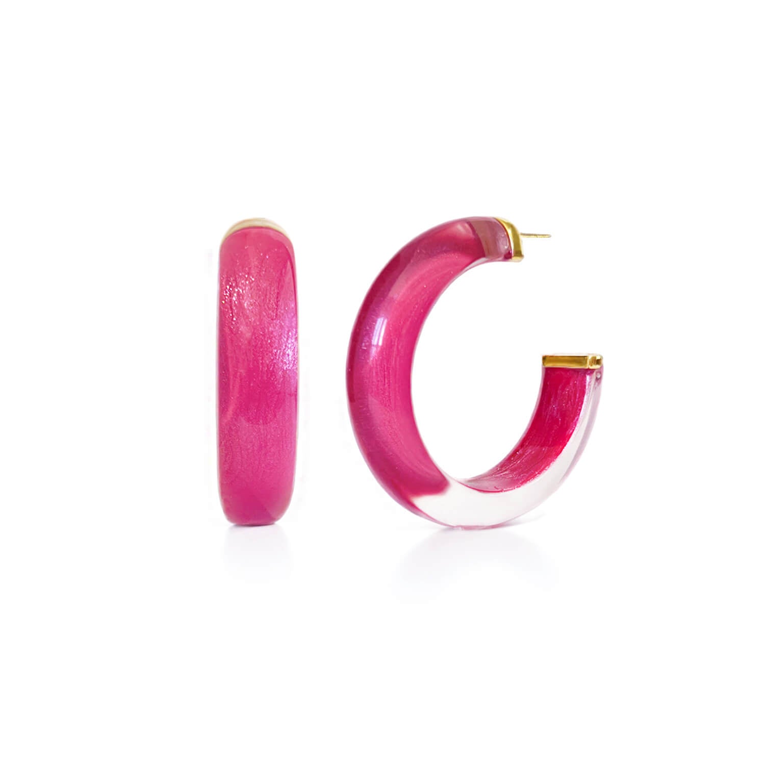 dahlia purple pink illusion hoop earrings with glitter