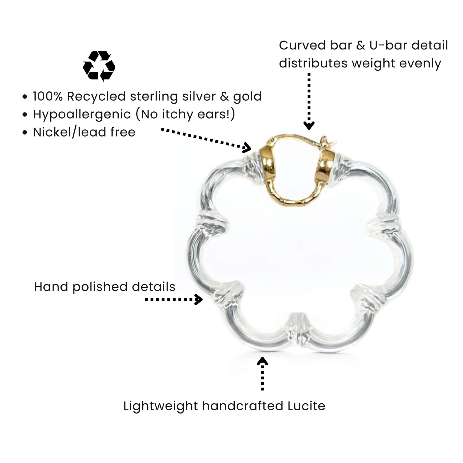 Flower Bamboo Lucite Hoop Earrings