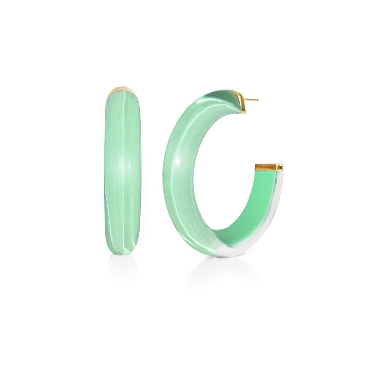 pastel mint green illusion hoops with glitter