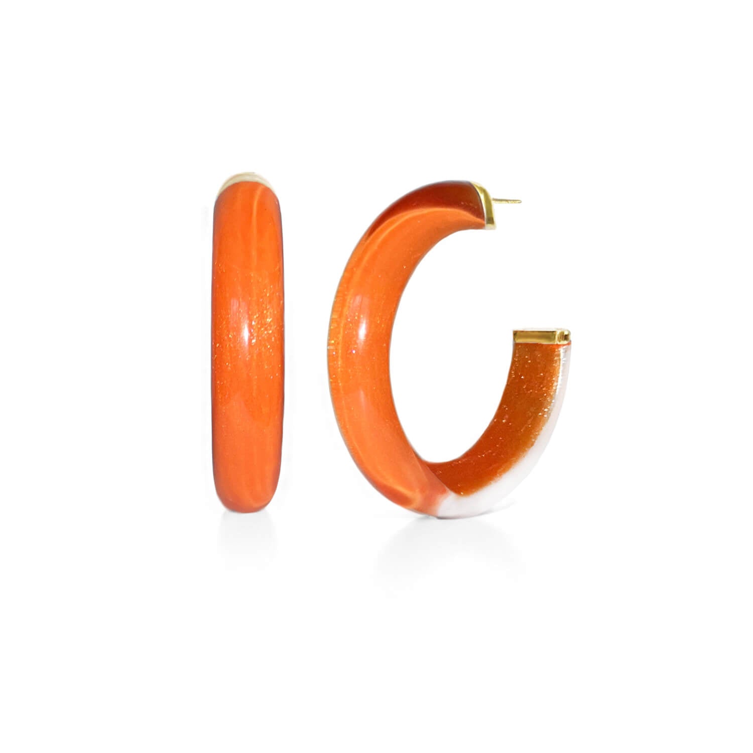 orange illusion hoops with glitter
