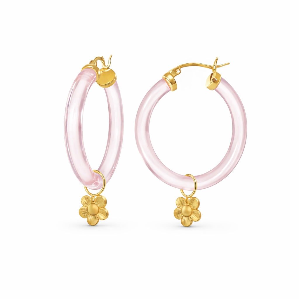 Flower Charm Lucite Hoop Earrings