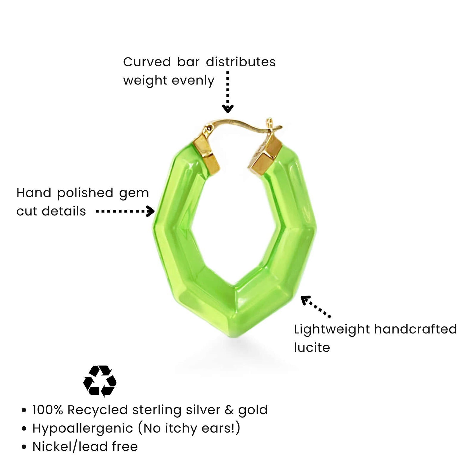 Pear Gem Lucite Hoop Earrings