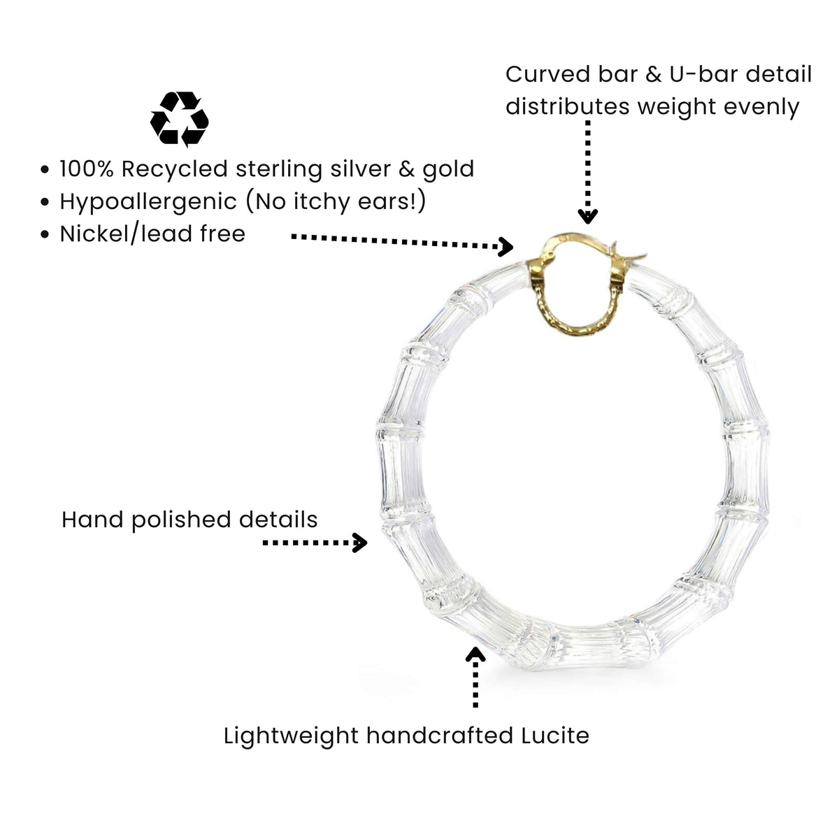XL Clear Lucite Bamboo Hoop Earrings