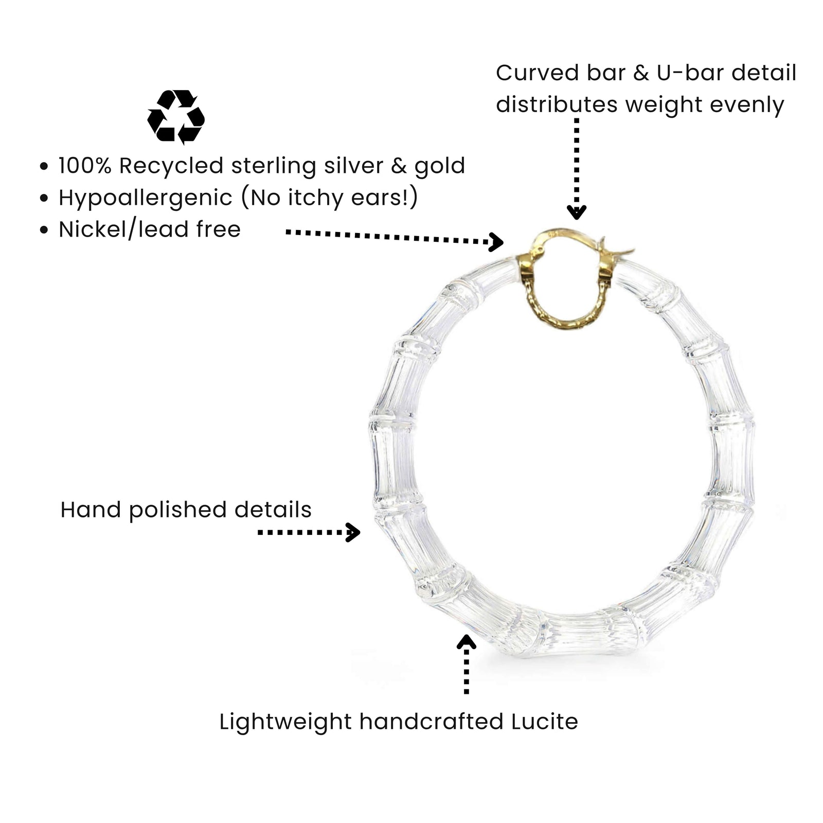 XL Clear Lucite Bamboo Hoop Earrings