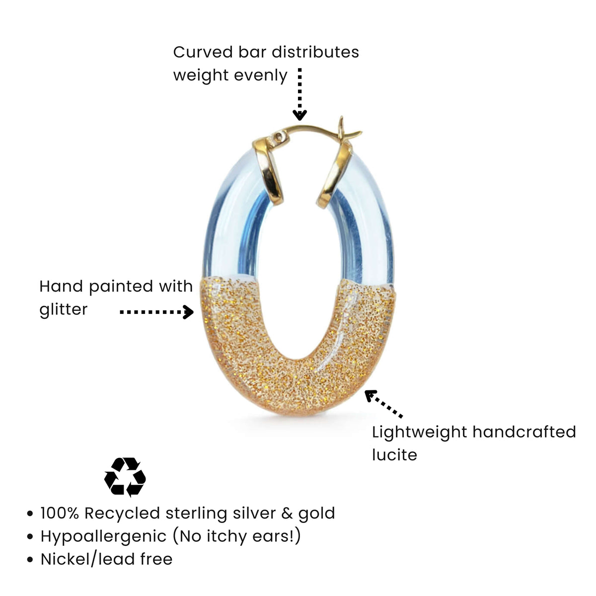 Glitter Flat Oval Lucite Hoop Earrings