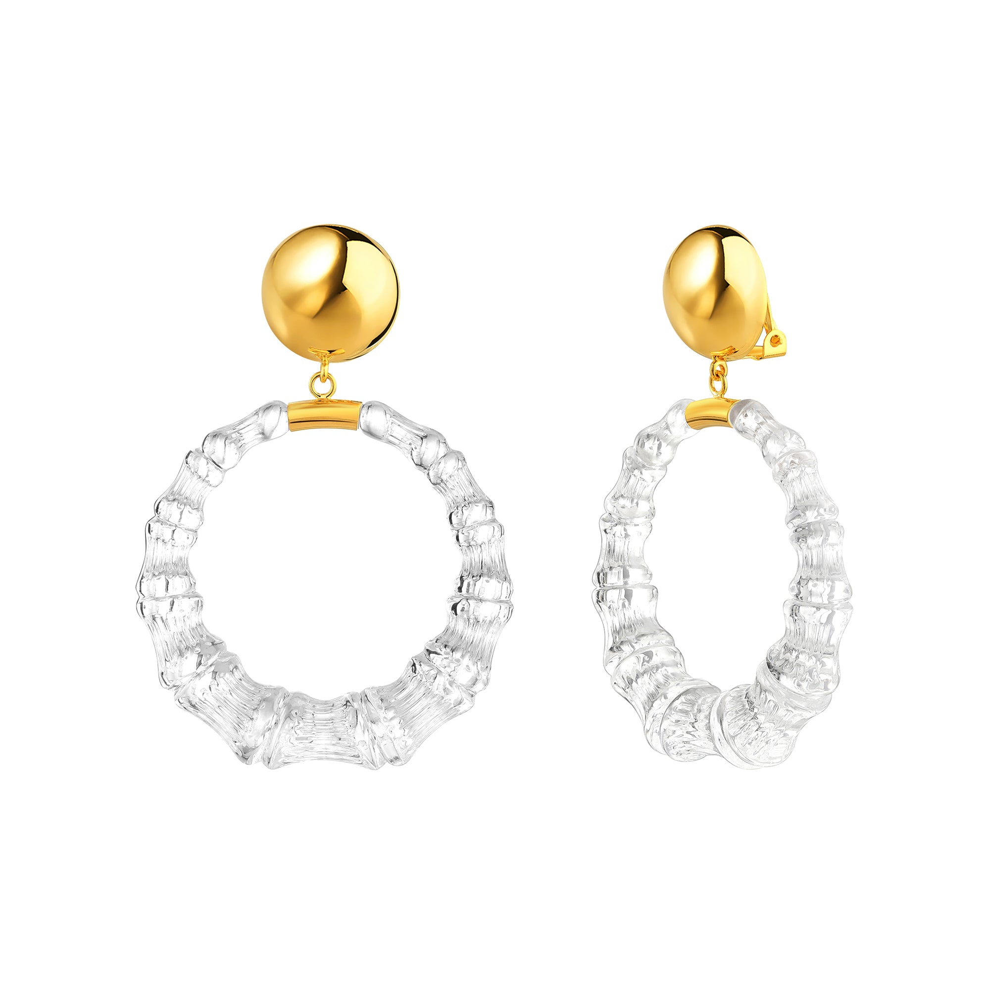 Clip on lucite bamboo earrings in clear