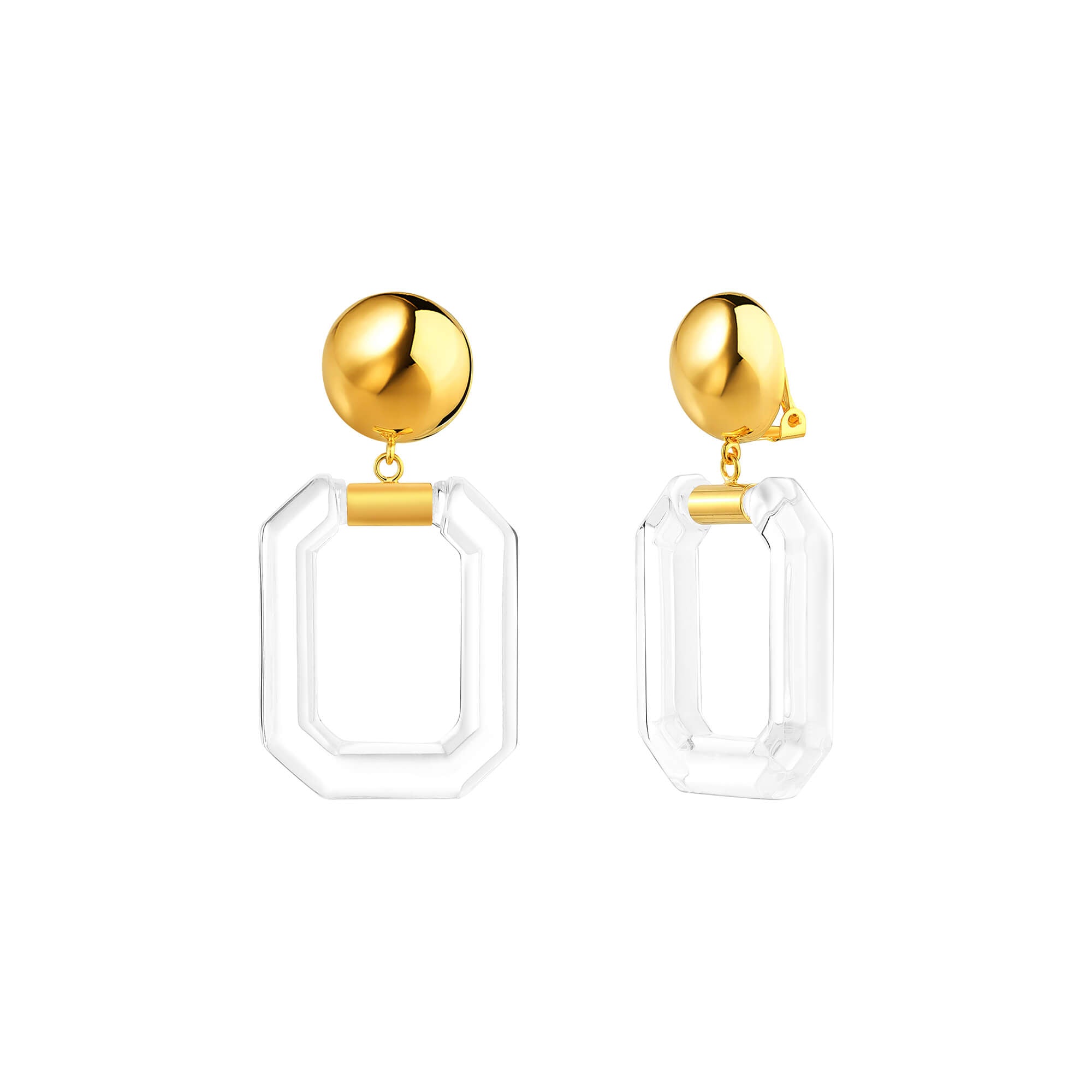 clip on drop and dangle clear lucite gem stone earring