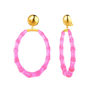 CLIP ON XL 3" LUCITE BAMBOO HOOP IN PINK