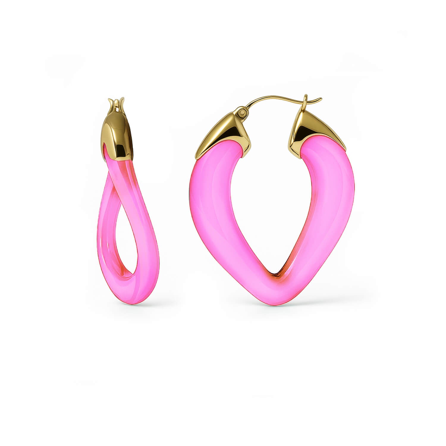 Curb Link Lucite Birthstone Hoop Earrings in Pink Tourmaline