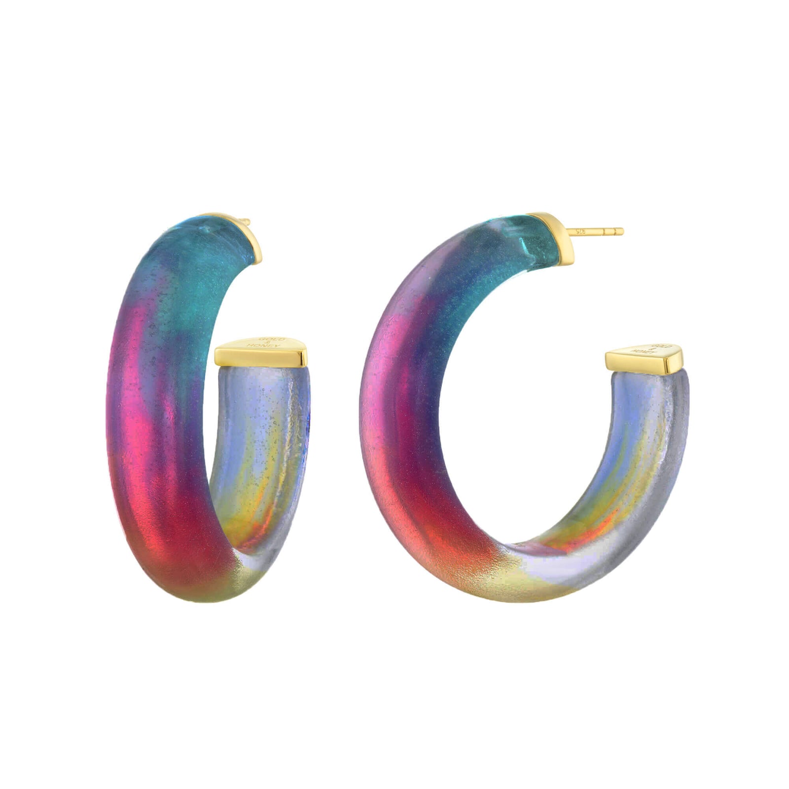 dark rainbow lucite glitter hoops