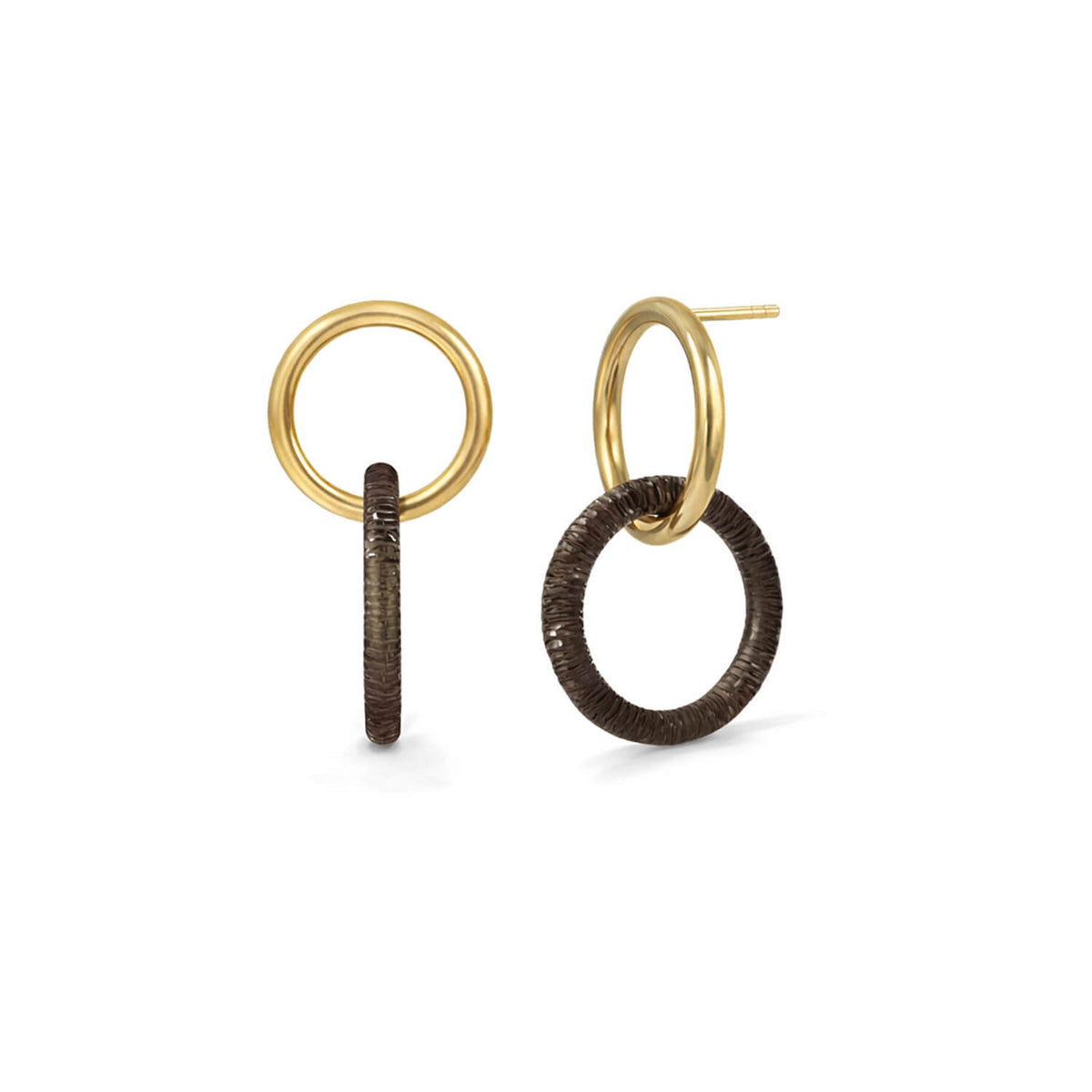Pair of hoop earrings with gold and BLACK finishes on a white background