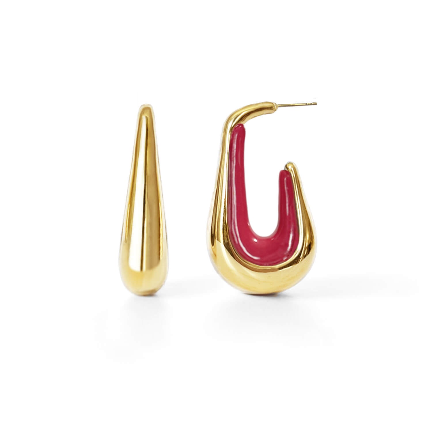 chunky drop hoop earrings with pink lucite