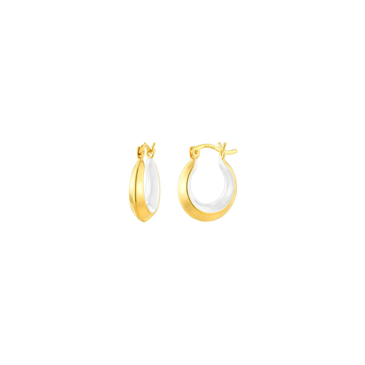 PETITE GOLD EARRINGS WITH WHITE ENAMEL ON WHITE BACKGROUND
