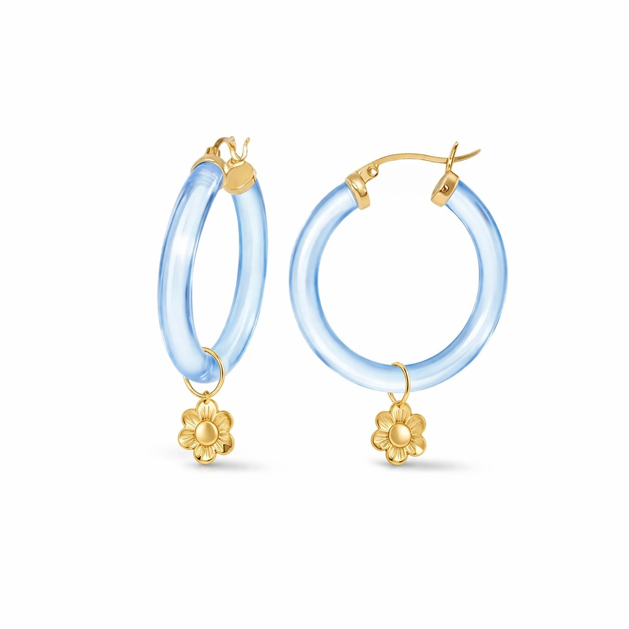Flower Charm Lucite Hoop Earrings