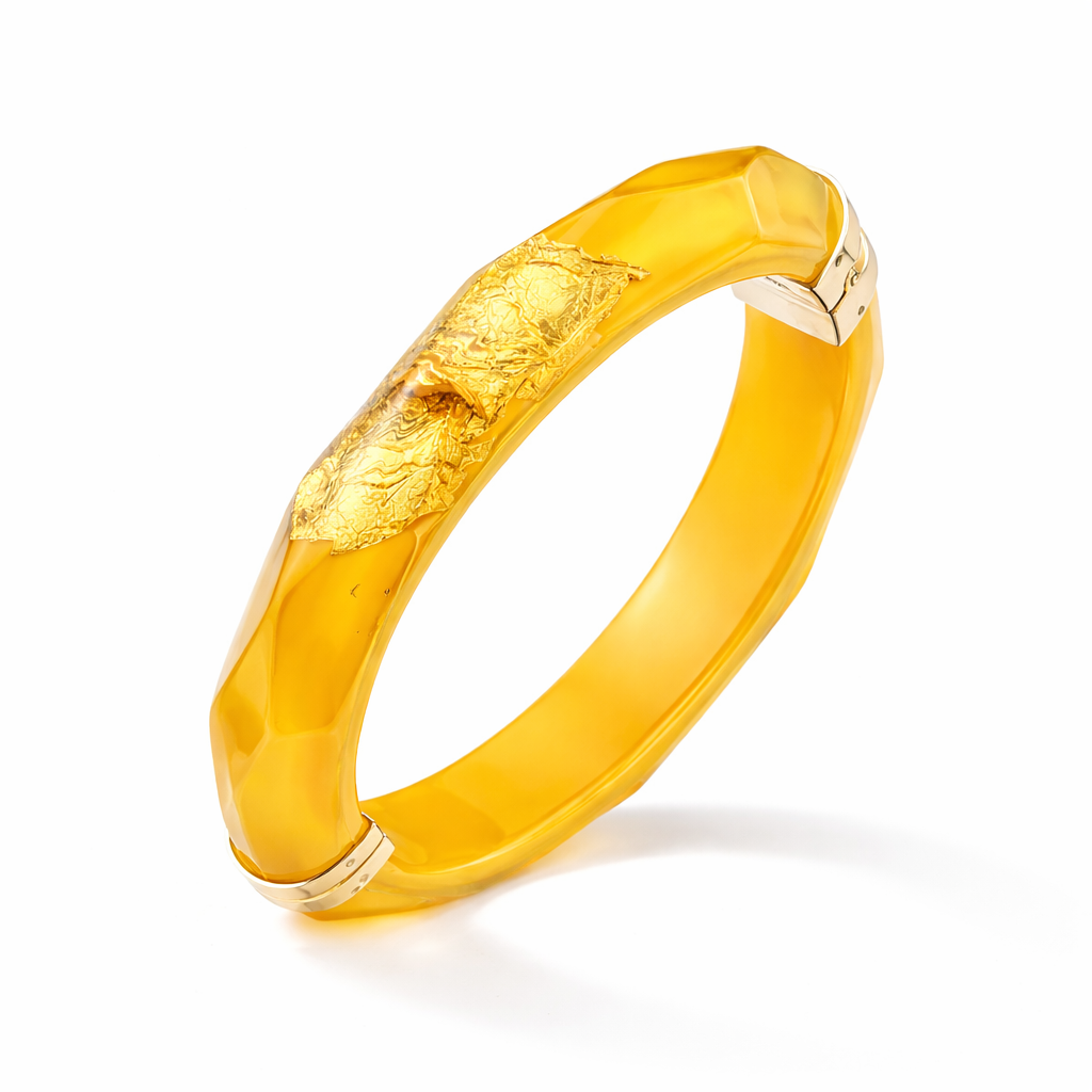 SAMPLE SALE - Large Gold Leaf Thin Faceted Lucite Bangles